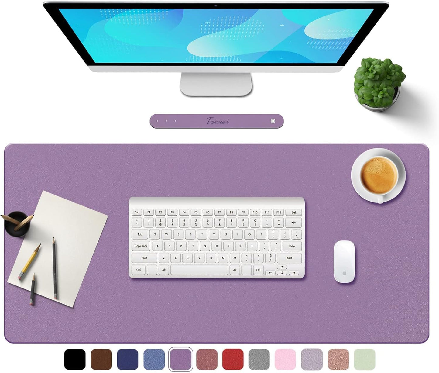 PU Leather Desk Pad with Suede Base, Multi-Color Non-Slip Mouse Pad, 24” X 14” Waterproof Desk Writing Mat, Large Desk Blotter Protector (Voilet)