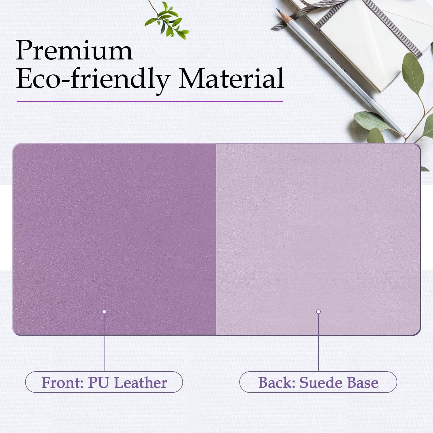 PU Leather Desk Pad with Suede Base, Multi-Color Non-Slip Mouse Pad, 24” X 14” Waterproof Desk Writing Mat, Large Desk Blotter Protector (Voilet)